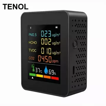 Cảm biến chất lượng không khí Six6-in-1 Đa chức năng PM2.5 Formaldehyde TVOC CO2 Máy đo CO2 Cảm biến CO2 Máy đo chỉ số chất lượng không khí trong nhà