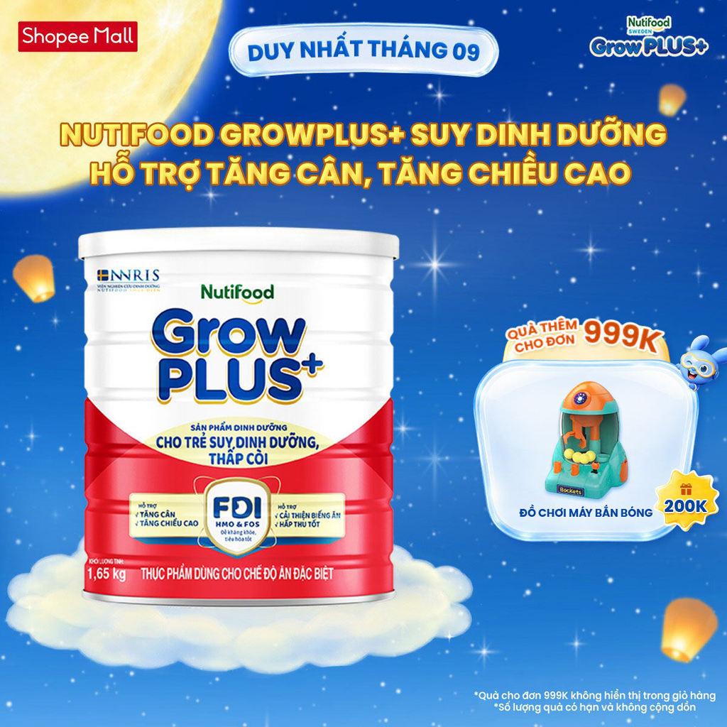 Sữa bột Nutifood GrowPLUS+ Suy Dinh Dưỡng (Đỏ) 1+ - Tăng Cân, Tăng Chiều Cao (Lon 1,65 Kg)