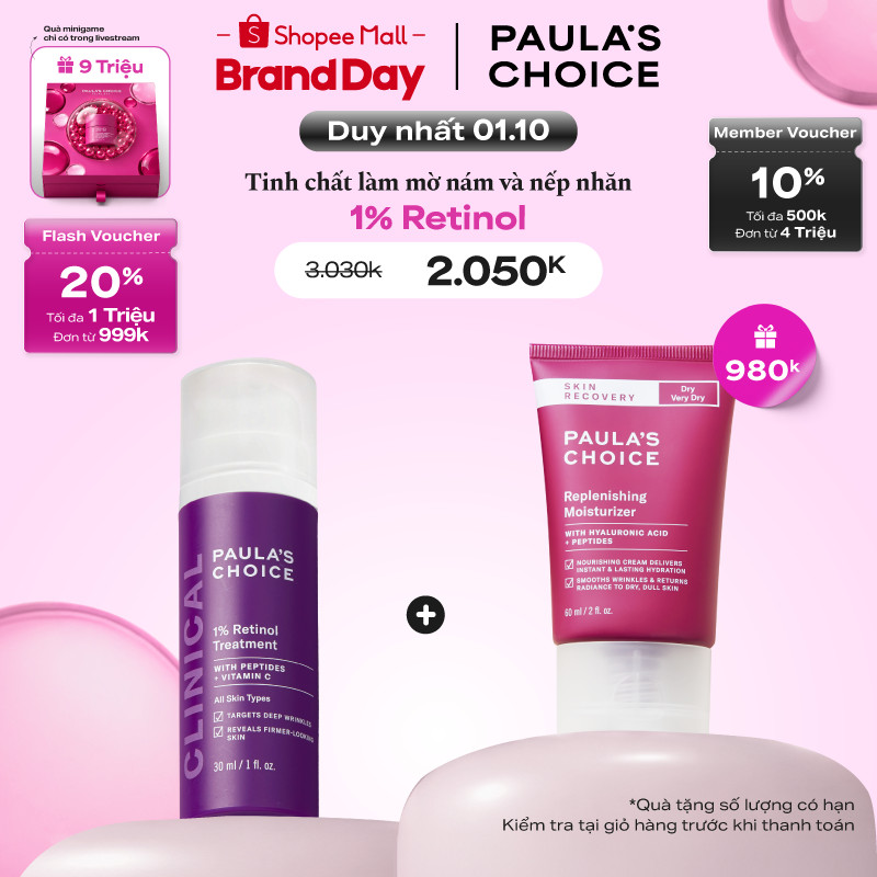 [HSD: 08/2027] Tinh chất làm mờ nám và nếp nhăn Paula's Choice Clinical 1% Retinol Treatment 30ml 8010