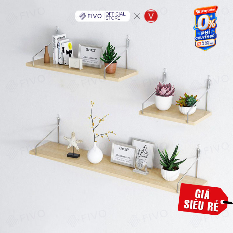 Kệ Treo Tường FIVO FB40 Trang Trí Không Cần Khoan, Tặng Kèm Đinh Và Móc Treo Inox Dễ Dàng Gắn Lên Tường, Decor Linh Hoạt