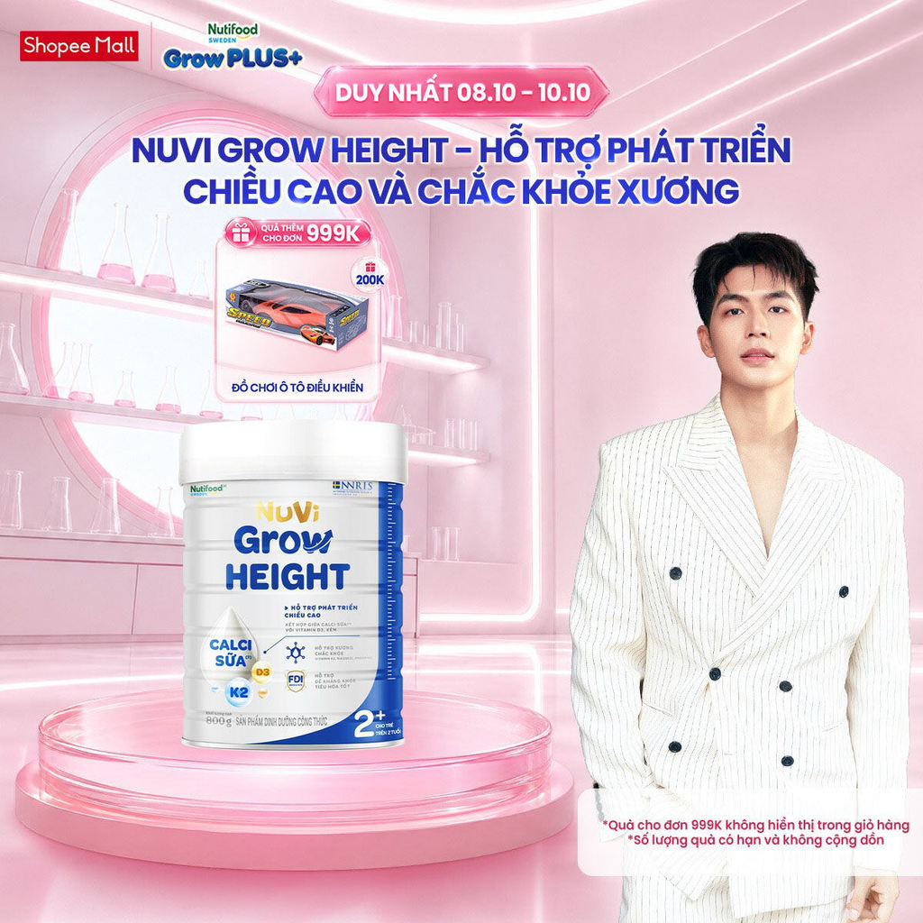 Sữa Bột Nuvi Grow Height phát triển chiều cao Trên 2 tuổi Lon 800g
