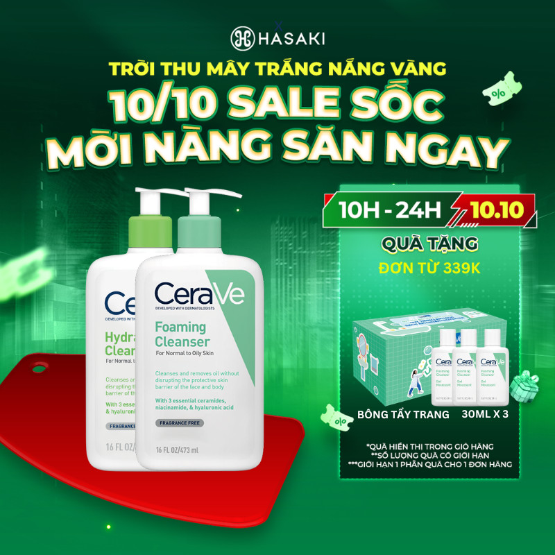 [MEGA 10.10|18H-20H] Sữa Rửa Mặt Cerave Sạch Sâu Cho Da Thường Đến Da Dầu, Da Khô Hasaki Sản Phẩm Chính Hãng