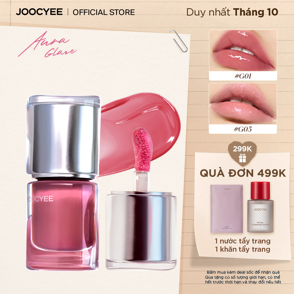 Son JOOCYEE Luminous Aura phiên bản giới hạn căng bóng dưỡng ẩm không gây nặng môi lấp lánh chỉ 1 lần chạm lên màu chuẩn