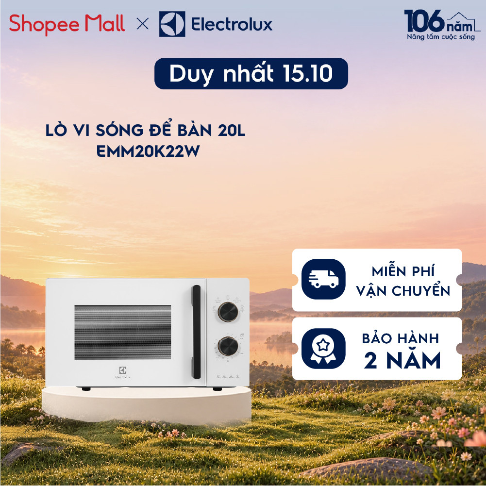 Lò vi sóng 20L Electrolux EMM20K22W 800w - 5 chương trình nấu, rã đông, hâm nóng nhanh