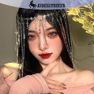 Onetimingfine Vintage Tóc Trang Sức Phong Cách Trung Hoa Hợp Kim Thời Trang Kim Cương Giả Dây Xích sel Trang Sức Mũ Trang Trí Mũ Nón Trung Quốc Kẹp Tóc Phụ Kiện Tóc VN
