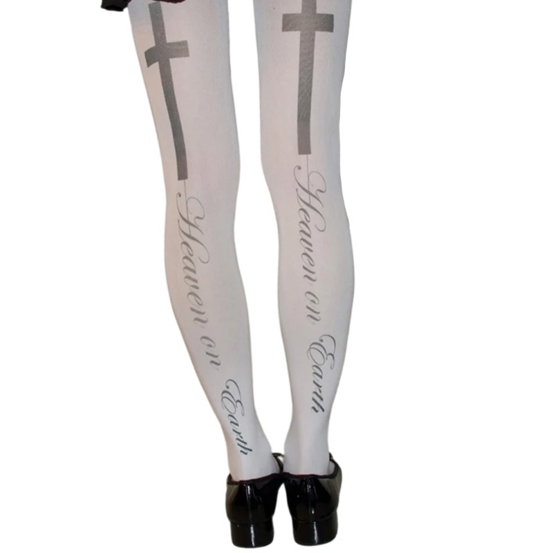 Quần Legging Gothic Nữ Opaque, Phong Cách Nhật Bản, Họa Tiết Chữ Thập và In Chữ Trắng