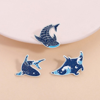 Xanh Biển Huy Hiệu Men Pin Cá Mập Thiết Kế Sáng Tạo, Phụ Kiện Balô Quần Áo, Quà Tặng Bạn Bè