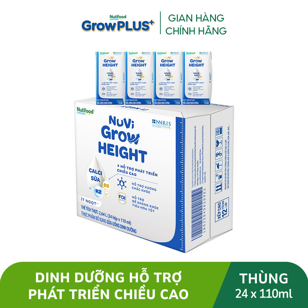 Thùng 24 hộp SBPS Nuvi Grow Height 1+ hỗ trợ phát triển chiều cao hộp 110ml