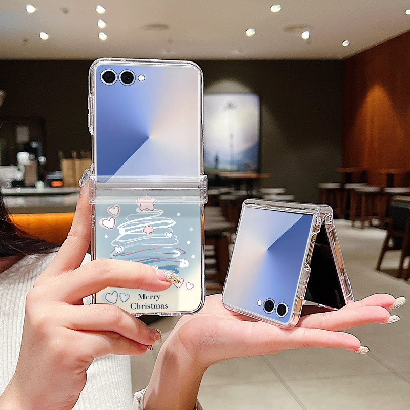 Giáng Sinh Dễ Thương Trong Suốt Ốp Lưng Điện Thoại Samsung Galaxy Z Flip 7 Flip 6 Flip 5 Flip 4 5G Full Bản Lề Gấp Cứng PC Dành Cho Samsung Z Flip7 Flip6 Flip5 Flip4 Flip3