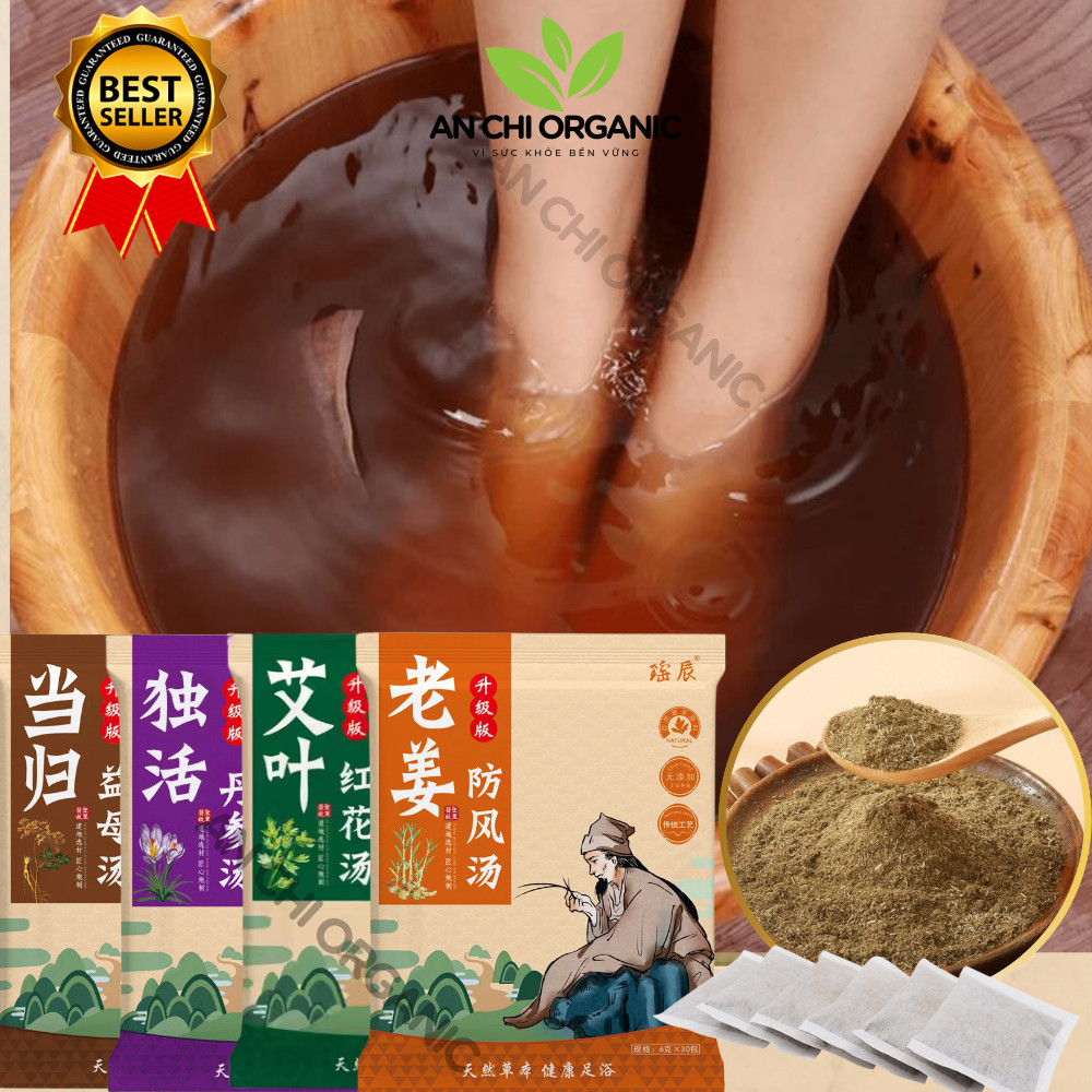 Bột Ngâm Chân Thảo Mộc Ngải Cứu, Gừng Thải Độc Giữ Ấm Giảm Đau Xương Khớp Giảm Hôi Chân (Bịch 30 túi lọc) An Chi Organic