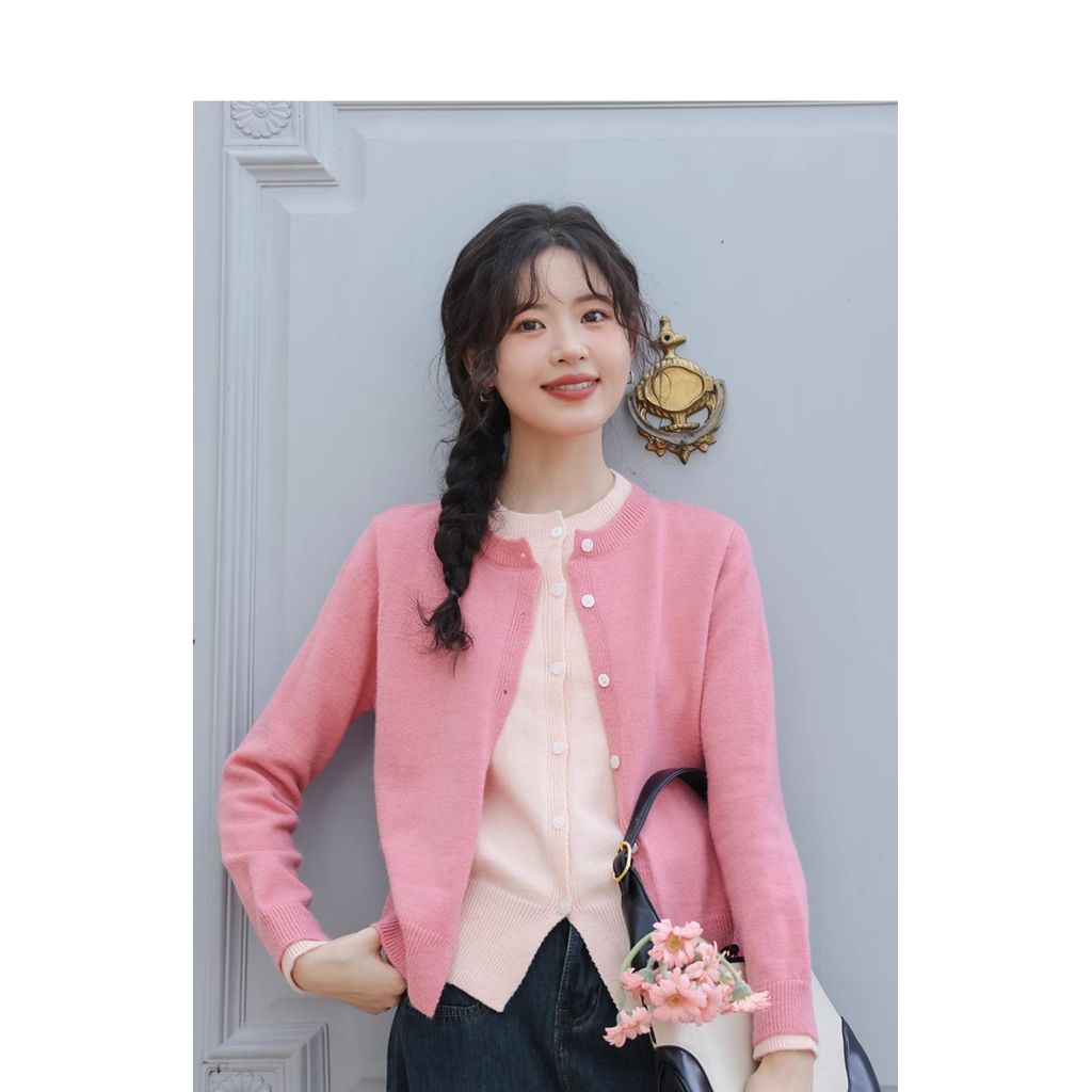 Cardigan nữ màu xám dệt kim, thiết kế lười, phù hợp làm áo len ngoài