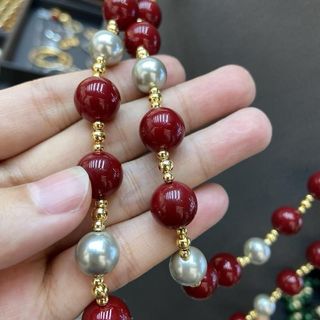 [N1142] Vòng Cổ, Dây Chuyền Mix Ngọc Nhân Tạo Hạt Xám Đỏ Đậm Dài 120cm Thanh Lịch Cho Nữ - DAISYN