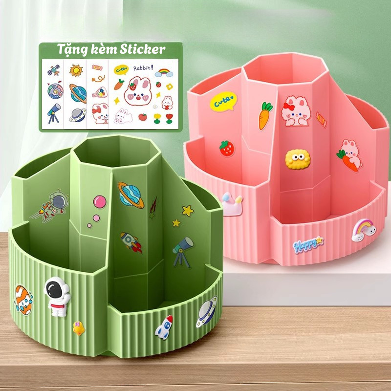 Hộp Đựng Bút 5 Ngăn Xoay 360 Độ Để Bàn , Khay Tròn Đựng Dụng Cụ Học Tập Cho Học Sinh