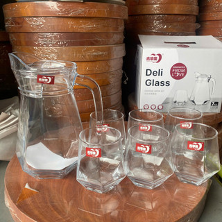 (KÈM QUÀ) Bộ Bình + 6 Ly Thủy Tinh Có Thiết Kế Tối Giản, Đẹp Mắt - TẶNG 6C LÓT LY VẢI