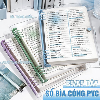 Sổ Tay Binder A5 Thay Giấy – Bìa Nhựa Dẻo Trong Suốt, 120 Trang Kẻ Ngang Caro, Phù Hợp Ghi Chép Học Tập
