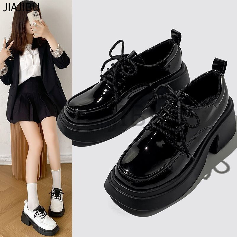 Size 35-42 Giày Oxford Mũi Tròn Chống Trượt Chất Lượng Cao Cỡ Lớn, Buộc Dây Phong Cách Sinh Viên Anh Dành Cho Nữ Korean Fashion Matte / Shiny Platform Mary Jane Shoes Đồng Phục JK Nhật Bản Lolita Giày Da Nhỏ Gót Dày Màu Trắng/đen