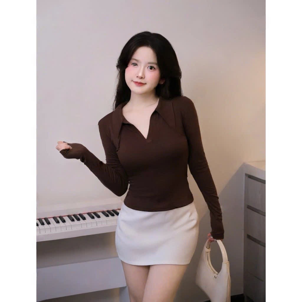 Áo Thun Ôm Body Dài Tay Polo Cổ Sơ Mi Cotton Nhuyễn MA2759