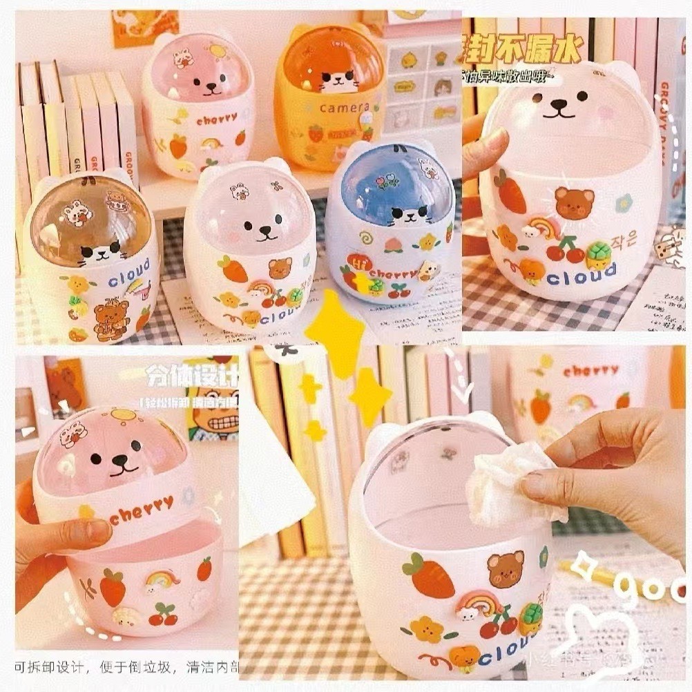 Thùng rác mini gấu để bàn học sinh, lưu trữ văn phòng
