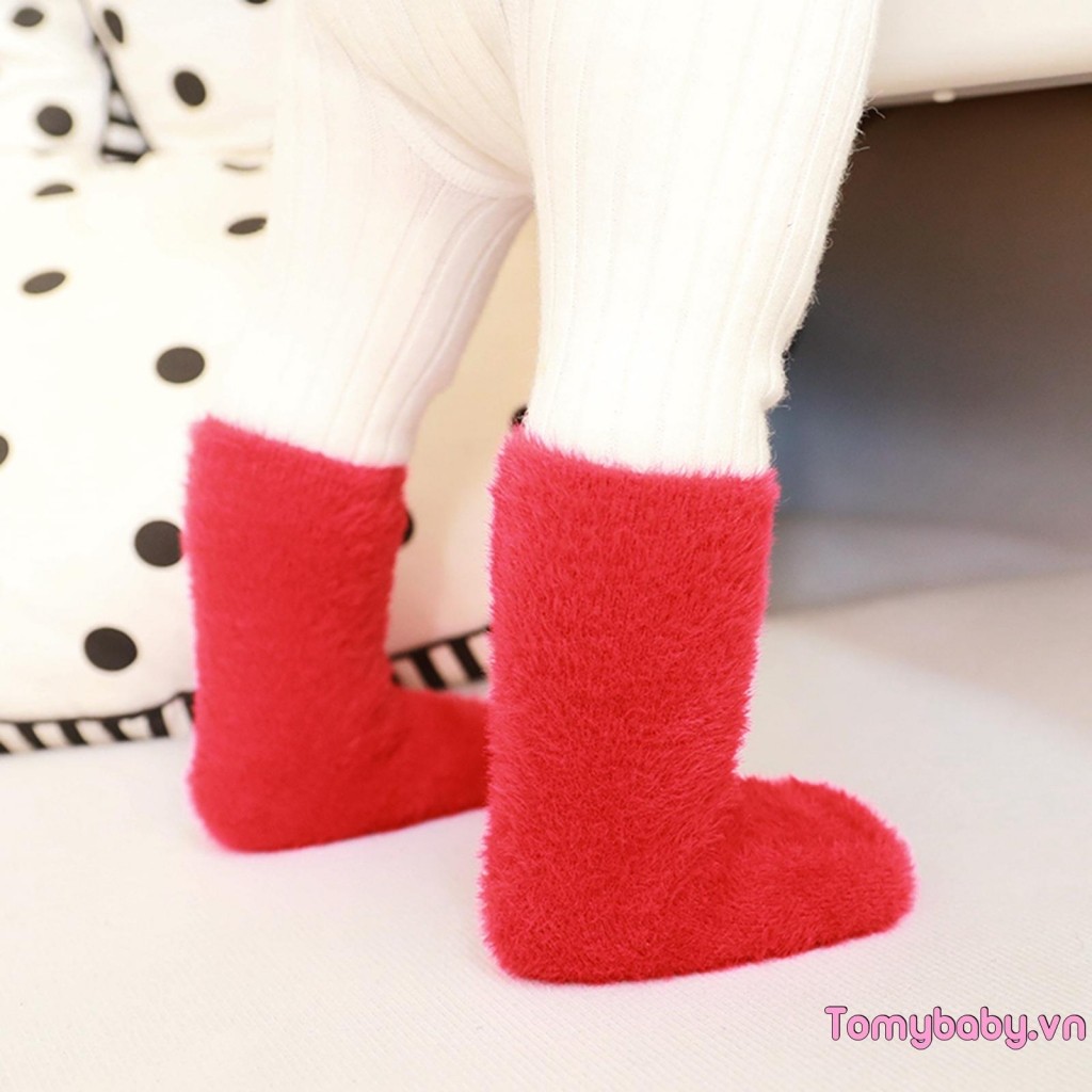 Tất Giáng Sinh Cho Bé Tập Đi Tất Sàn Chống Trơn Trượt Mùa Đông Ấm Áp Fuzzy Crew Tất Cho Bé Gái Bé Trai