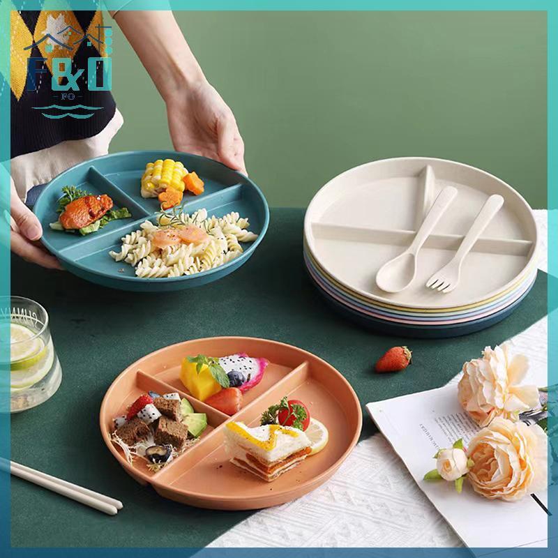 [F & O] Đĩa ngăn phương Tây ba lưới dành cho thực phẩm Đĩa chia Salad trái cây Rơm lúa mì Đĩa ăn kiêng Khay đựng thức ăn Đồ ăn nhà bếp {vn}
