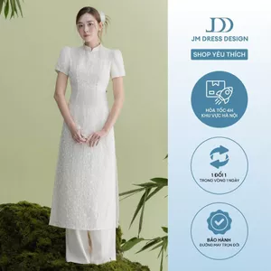 Áo Dài Thanh Khuê - Áo Dài Cổ Tàu, Tay Nhún Phồng Thêu Nổi Hoạ Tiết Hoa 2M05.2509 - Áo Dài Cách Tân Thanh Lịch By JM