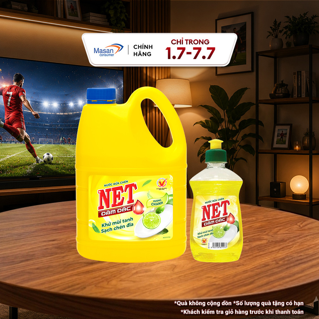 Combo nước rửa chén NET đậm đặc hương Chanh chai x 3.8kg + nước rửa chén NET đậm đặc hương Chanh chai x 250gr