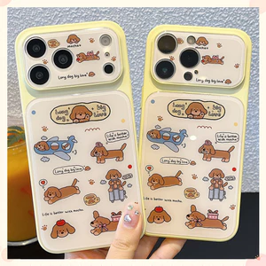 Cho iPhone 17 Pro Max 16 14 15P Mặt Sau Kính Thiết Kế Đáng Yêu Dachshund Chó Con Họa Tiết Hoạt Hình TPU Mềm Bảo Vệ Chống Bụi Bẩn Vỏ Điện Thoại Chống Sốc