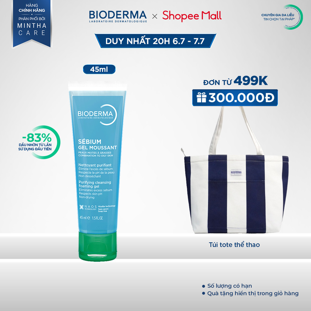 Gel rửa mặt tạo bọt, không chứa xà phòng Bioderma Sebium Gel Moussant - 45ml