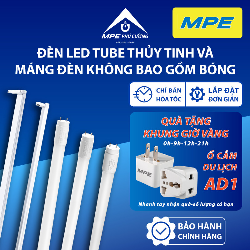 [HỎA TỐC] (5 NĂM BẢO HÀNH) (CHÍNH HÃNG) MPE - Đèn led tuýp thủy tinh và máng đèn không bao gồm bóng, bóng đèn tuýp