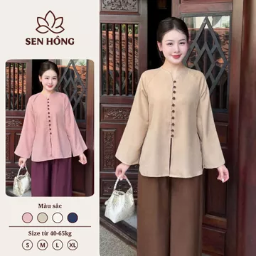 Bộ Áo Bà Ba Vải Đũi Xước Phom Truyền Thống – Pháp Phục Đi Chùa Bà Ba Phối Màu B117