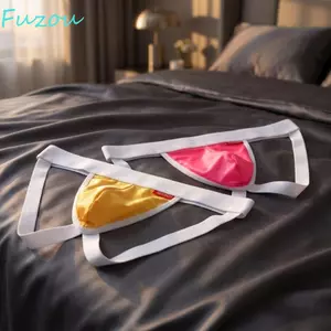 Quần lót nam bằng lụa băng FUZOU, Quần lót nam lưng thấp rỗng, Quần lót nam hở đáy thoáng khí màu trơn Dây đeo mỏng Quần lót nam nam