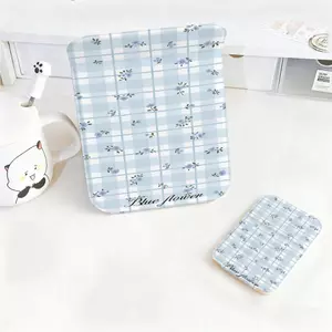 caro xanh hoa nhỏ xanh hoa nhỏGương Mini Xách Tay Gấp Gọn Da PU Nhiều Màu Pastel Phù