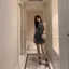 Thiết kế cổ dây kẻ sọc Hot Girl Feel Pleated Xù Dress Tính khí Váy Niche kim cương Ngôi sao ngọt ngào