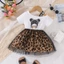 ✿ Bé Gái Da Báo Lưới Đầm Tay Ngắn Cotton Tee Top Ghép Lông Tơ Tutu Váy Mùa Hè Trẻ Em Trang Phục
