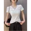 Mùa hè Pure Desire Trắng Trang trọng Vai Áo thun ngắn tay thắt nút Thiết kế thích hợp không đều Slim-fit Slimmer Look