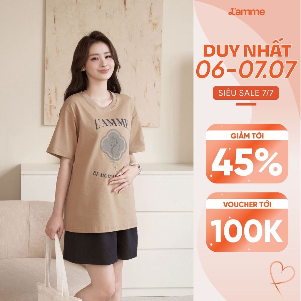 Áo Thun Bầu Tulip Tee Phom Rộng Thoải Mái, Áo Phông Nữ Cotton Dày Dặn Đứng Dáng Không Bí Bách - L'amme