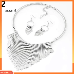 Một thế giới| Thời Trang Nữ Sang Trọng Tua Rua Mặt Dây Chuyền Vòng Cổ Móc Bông Tai Bộ Trang Sức