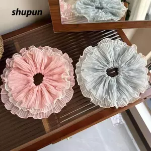 SHUPUN Dây buộc tóc gợn sóng, Dây buộc tóc nhiều lớp xếp li, Dây buộc tóc voan cao cấp cỡ lớn phong cách Hàn Quốc dành cho nữ