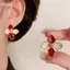 HFSHY Bông Tai Hoa Trắng Viền Vàng Cánh Hoa Men Để Mặc Hàng Ngày Đám Cưới Quà Tặng VN
