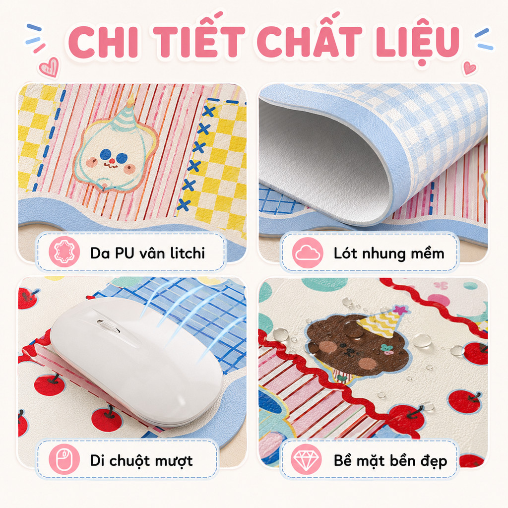 thảm trải bàn làm việc chống nước miếng lót chuột cỡ lớn dễ thương da litchi cao cấp 1.3mm chống ồn ký túc xá học sinh decor