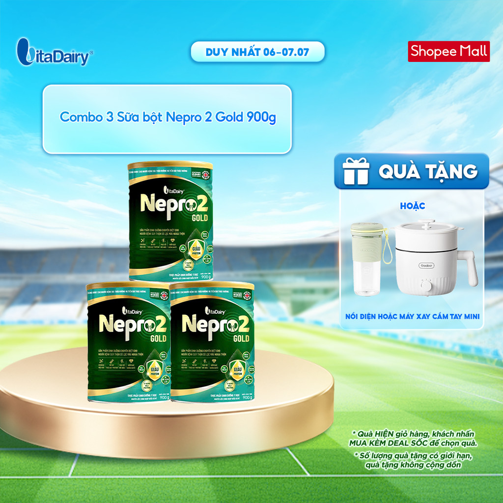 [COMBO 3 LON] Sữa bột Nepro 2 Gold - Phù hợp cho người bệnh suy thận có lọc máu ngoài - Lon 900g
