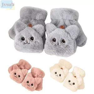 Găng Tay Sang Trọng Nữ JVSUB, Găng Tay Không Ngón Lật Ấm Áp Mèo Dễ Thương, Lông Thỏ Giả Mềm Mại Đáng Yêu Cho Bé Gái Dày Găng Tay Mùa Đông Đi Xe Đạp