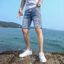 Quần short denim rách nhẹ phong cách Nhật Bản dành cho nam, dáng rộng vừa vặn, quần short năm điểm đa năng