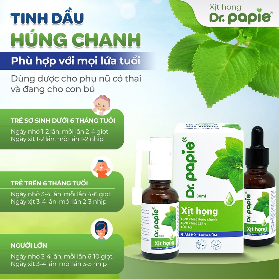 [Live] Xịt Họng Giảm Ho Chiết Xuất Húng Chanh Thảo Dược Tăng Đề Kháng Khoẻ Hô Hấp Dr.Papie 30ml