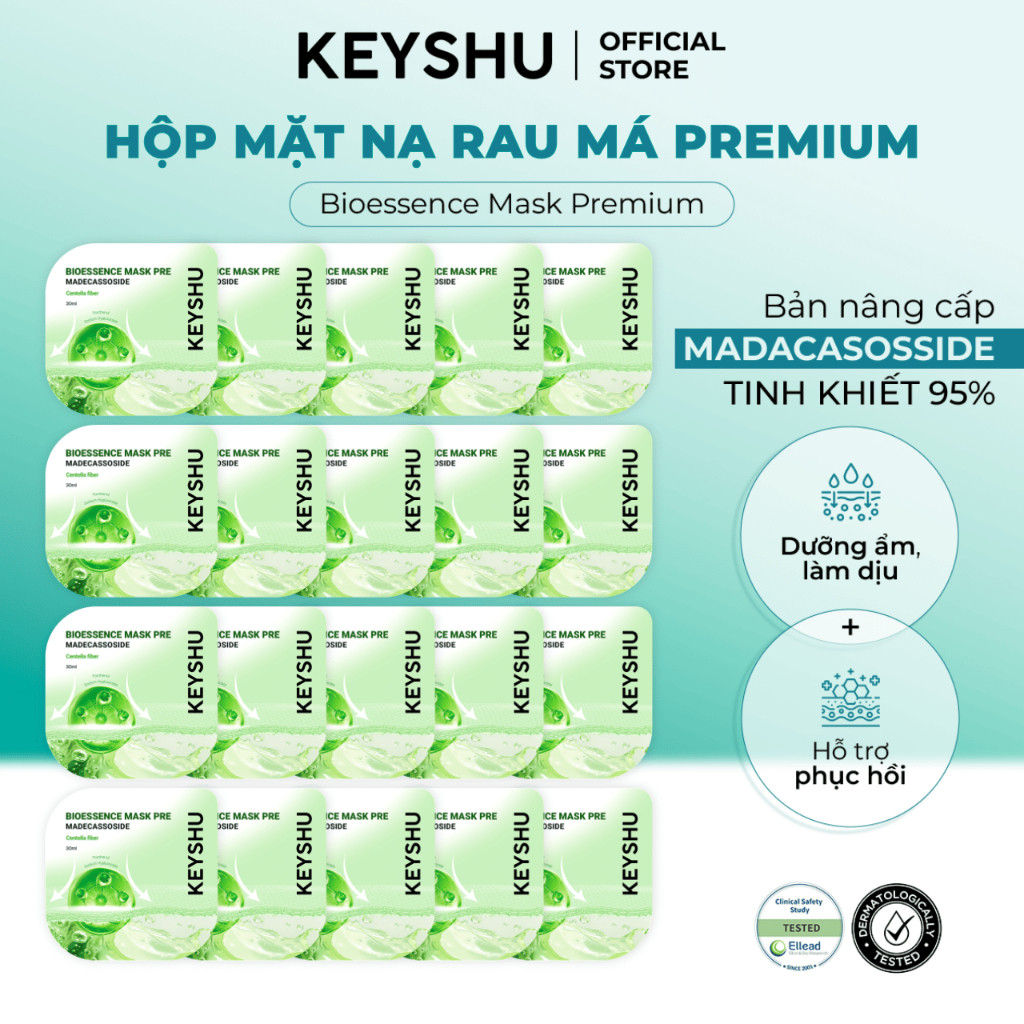 [KOL x KEYSHU] Combo 20 Miếng Mặt Nạ Rau Má Premium KEYSHU Dưỡng Ẩm, Làm Mềm Da, Làm Dịu Da 30ML (Không Hộp)