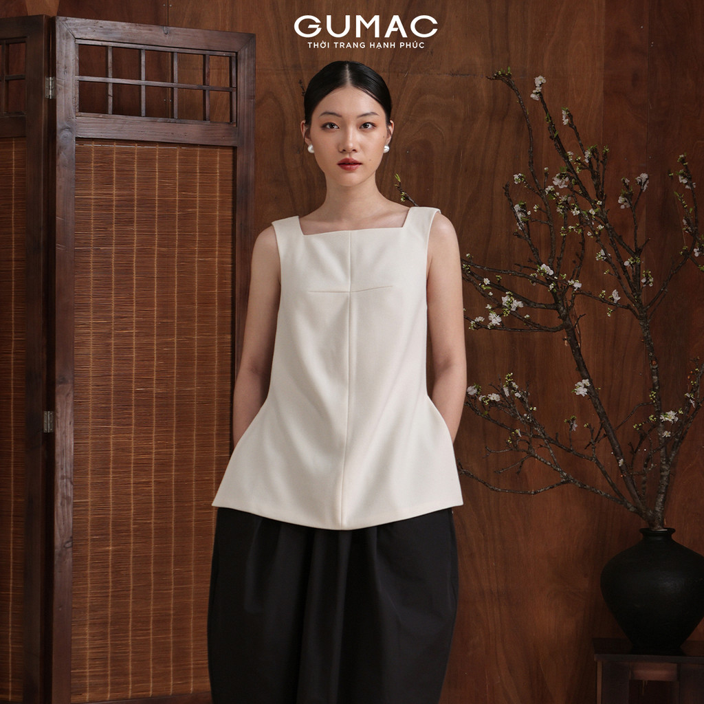 Áo Tanktop Dáng Suông ALEEVA - GUMAC Cổ Vuông Không Tay Cách Điệu Hình Chữ Thập EAG01057