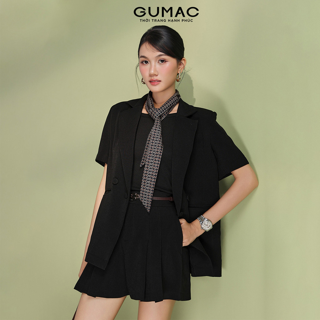 Set Lẻ Áo Blazer Nữ GUMAC Form Suông Tay Ngắn Đệm Vai OWF05043 - Quần Short Xếp Ly 2 Nút Trẻ Trung SHF05041