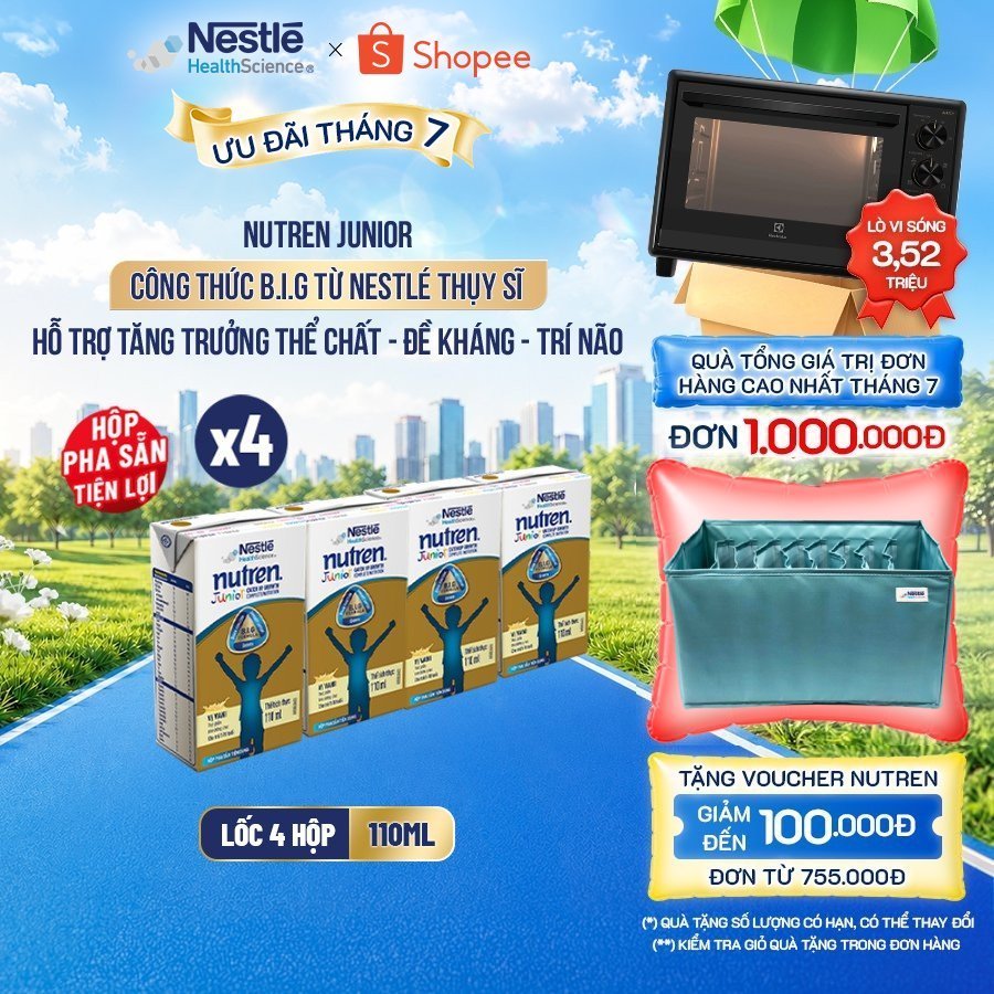 Bộ 4 Lốc 4 Hộp Sữa Pha Sẵn NESTLÉ NUTREN JUNIOR Thụy Sĩ Công Thức BIG Tăng Trưởng 110ML