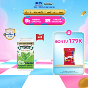 Combo 6 Kẹo sing-gum không đường Doublemint Refreshers hương bạc hà hũ 40g (6 hũ x 40g)
