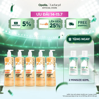 Bộ 5 SữaTắm Gội Hằng Ngày Cho Bé Lactacyd Baby Active Play, Giúp Đề Kháng Da Và Bảo Vệ Bé Khỏi Vi Khuẩn 500ml
